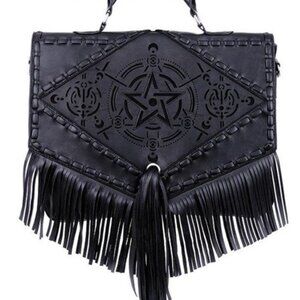 Gothic messenger bag satchel fringe, laser cut, alchemical logo NEW Boho goth